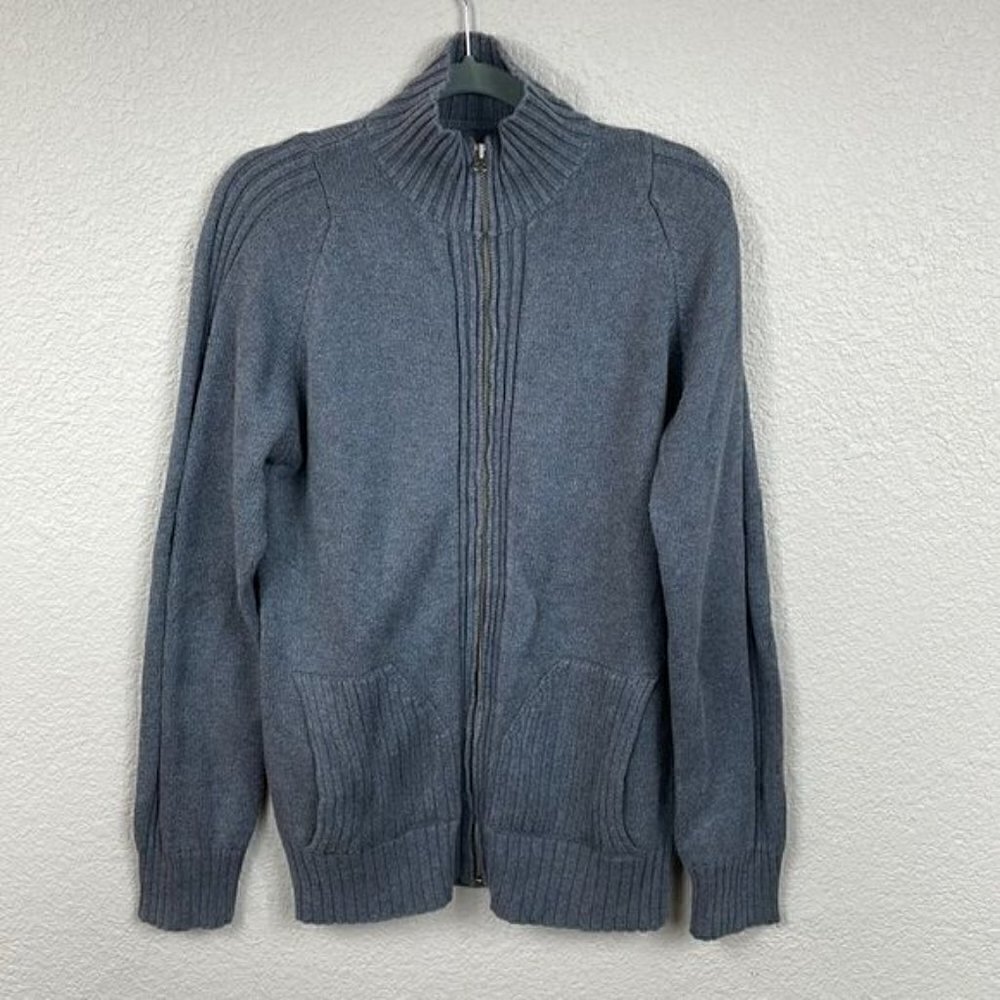 Guess Jeans Full Zip Stretch Sweater Mock Neck Combed Cotton Gray Sz S